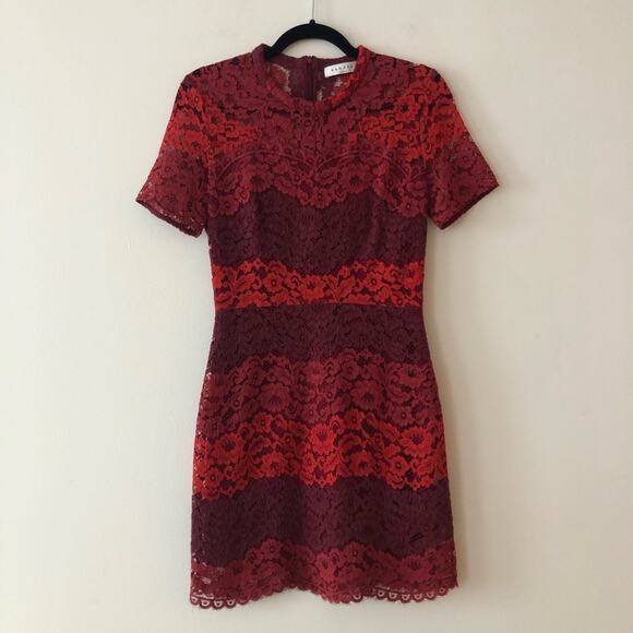 Sandro Rodney Red Colorblock Striped Lace Dress - Picture 3 of 9
